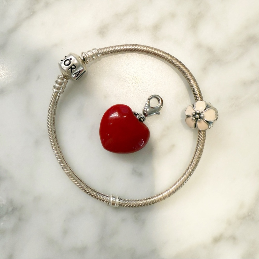 Pandora Silver Bracelet 18’ Cherry Blossom Sakura Charm